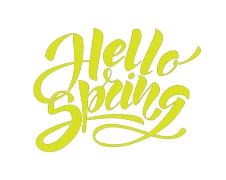 Hello Spring. Hand drawn calligraphy and brush pen lettering. design for holiday Stock Illustration