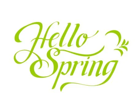 Hello Spring. Hand drawn calligraphy and brush pen lettering. design for holiday Stock Illustration