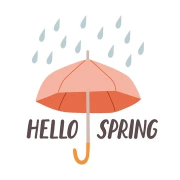 Hello Spring hand drawn flat vector illustration. Lettering spring season with Stock Illustration