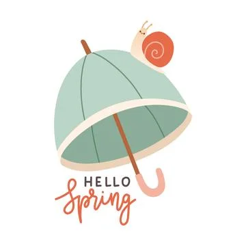 Hello Spring hand drawn flat vector illustration. Lettering spring season with Stock Illustration