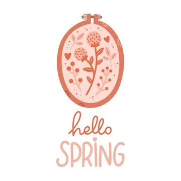 Hello Spring hand drawn vector illustration. Lettering spring season with Stock Illustration