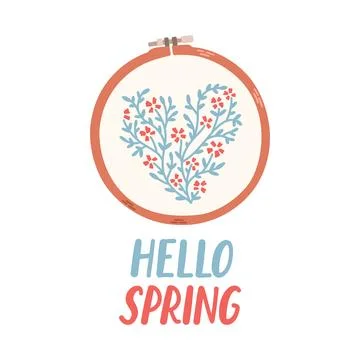 Hello Spring hand drawn vector illustration. Lettering spring season with Stock Illustration