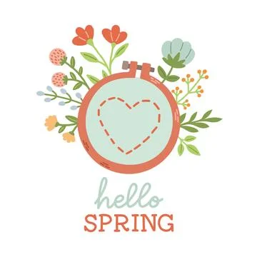 Hello Spring hand drawn vector illustration. Lettering spring season with Stock Illustration