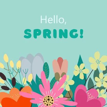 Hello Spring hand sketched logotype, badge typography icon. Lettering sprin.. Stock Illustration