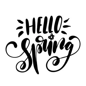 Hello Spring handwriting lettering design Stock Illustration