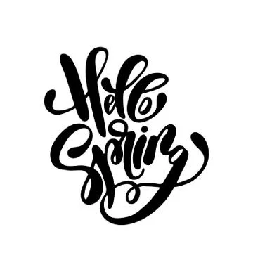 Hello Spring handwriting lettering design Stock Illustration