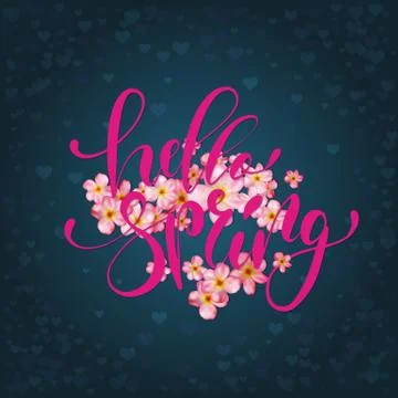 Hello spring handwriting lettering design. Stock Illustration