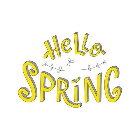 Hello spring handwritten sign, font in illuminating and ultimate gray colors Stock Illustration