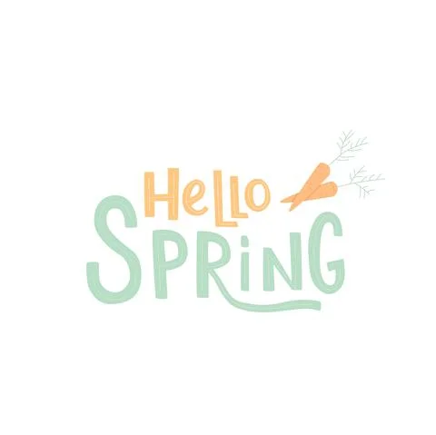 Hello spring handwritten sign, font in cottage core colors trend 2021. Vector Stock Illustration