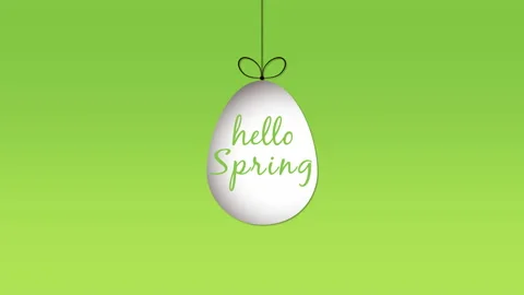 Hello Spring with hanging easter egg on green gradient Video stock 233404916