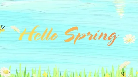 Hello Spring Header with Oil Paint Texture and Butterflies Stock Footage 331839094