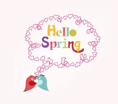 Hello Spring with heart bubble Stock Illustration
