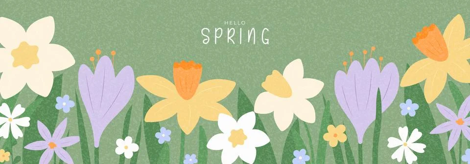 Hello Spring horizontal banner Stock Illustration