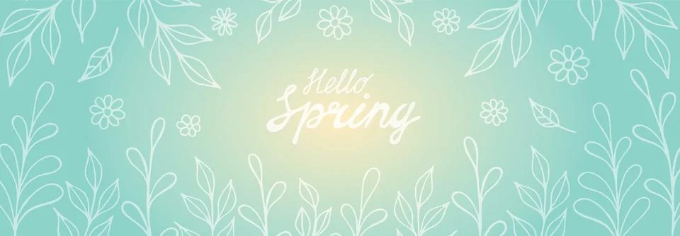 Hello Spring horizontal banner template. Stock Illustration