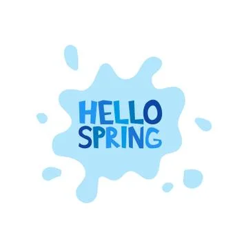 Hello Spring inscription on background rain puddles splashing. Vector illus.. 库存插图
