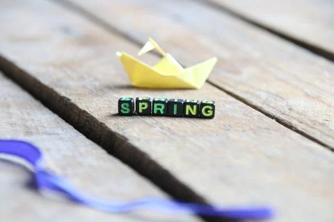 Hello Spring. Inscription on the cubes. Stock Photos