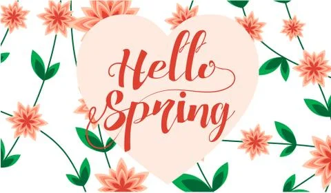 Hello Spring letter decorating with leaf and flower, Spring Season, lettering Stock-Illustration