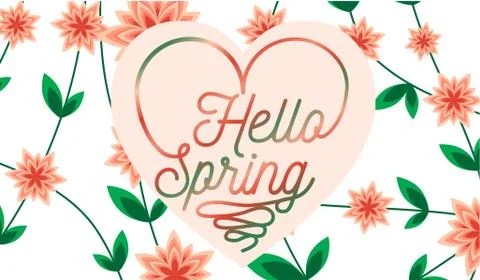Hello Spring letter decorating with leaf and flower, Spring Season, lettering Stock Illustration