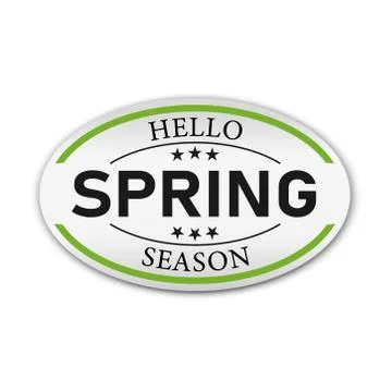 Hello Spring lettered logotype, badge typography icon, banner. Stock Illustration