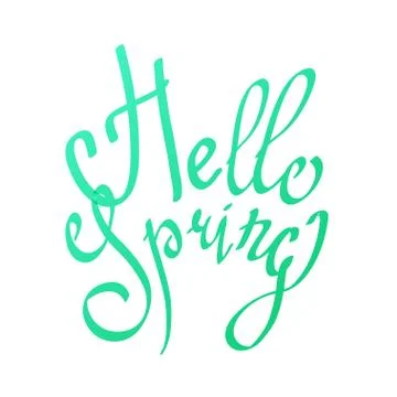 Hello Spring lettering calligraphy phrase in aqua menthe gradient colors. Stock Illustration