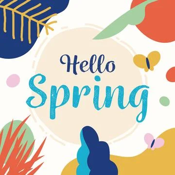 Hello spring lettering with drawn colorful elements Stock-Illustration