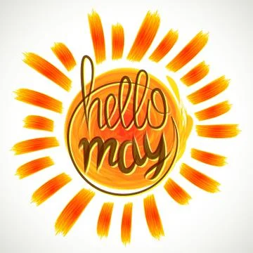 Hello spring lettering. Grange yellow colored frame. Greetings web banner. Sp Stock Illustration