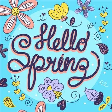 Hello spring lettering theme Stock Illustration