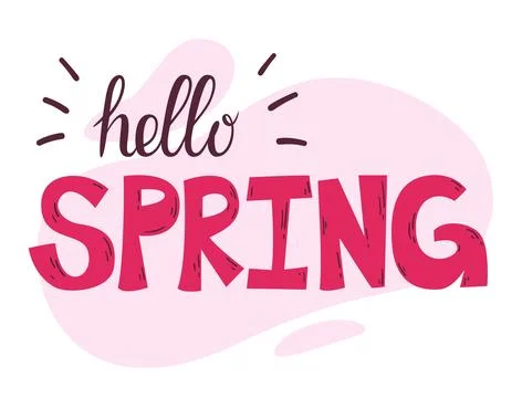 Hello spring lettering. Vector handwritten typography. Colored curves doodle  Stock Illustration