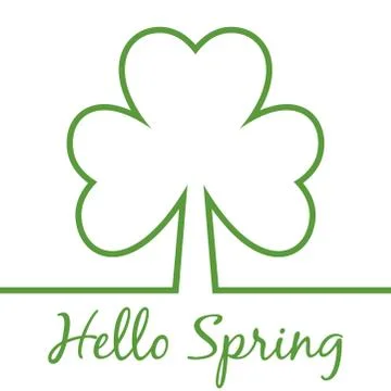 Hello Spring minimal card. Shamrock. Four leaf clover. Abstract tree card Stock Illustration