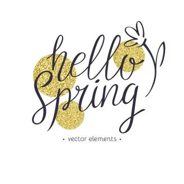 Hello Spring, modern hand drawn lettering. Stock Illustration