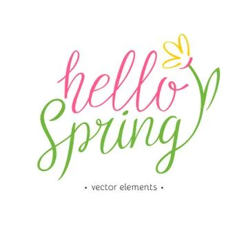 Hello Spring, modern hand drawn lettering. Stock Illustration