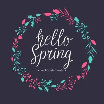 Hello Spring, modern hand drawn lettering. Stock Illustration