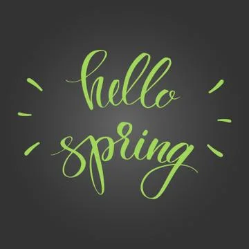 "Hello spring" phrase. Brush pen calligraphy Illustrazione stock