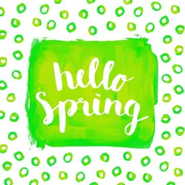 Hello spring phrase hand paint watercolor background Illustrazione stock