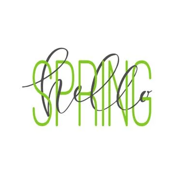 "Hello spring" phrase. Interlaced words. Brush pen calligraphy Illustrazione stock