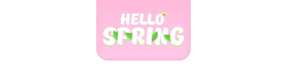 Hello spring pink and white horizontal banner with text and flowers. hello Stock Illustration