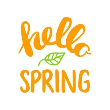 Hello Spring quote hand drawn calligraphy Stock Illustration