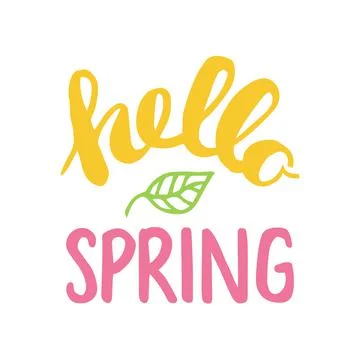 Hello Spring quote hand drawn calligraphy Stock Illustration