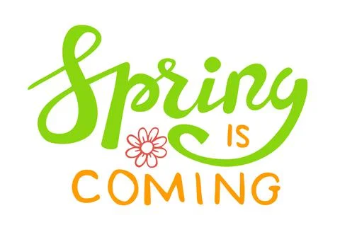 Hello Spring quote hand drawn calligraphy poster Stock Illustration