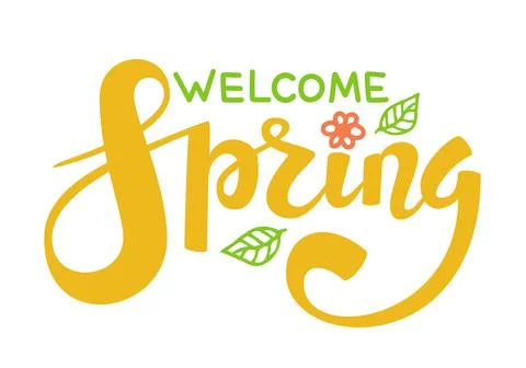 Hello Spring quote hand drawn calligraphy poster Illustrazione stock
