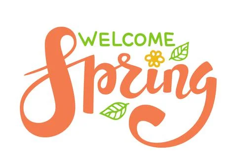 Hello Spring quote hand drawn calligraphy Stock Illustration