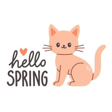 Hello spring quotes. Floral springtime hand drawn prints design. Positive Stock Illustration