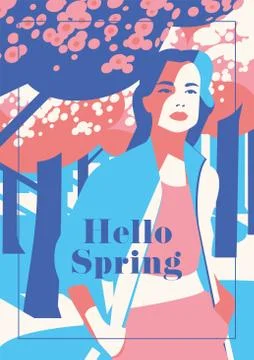 Hello Spring romantic poster. Stock Illustration