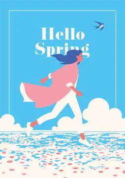 Hello Spring romantic poster. Stock Illustration