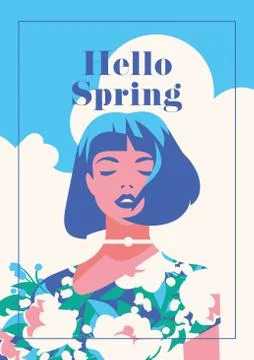 Hello Spring romantic poster. Stock Illustration