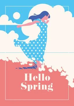 Hello Spring romantic poster. Stock Illustration