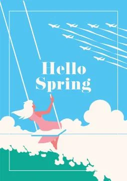 Hello Spring romantic poster. Stock Illustration