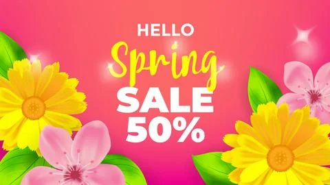 Hello Spring Sale background with flower vector Illustrazione stock