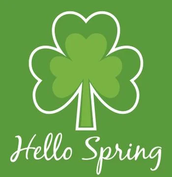 Hello Spring Shamrock card. Four leaf clover. Abstract tree card. Stock Illustration