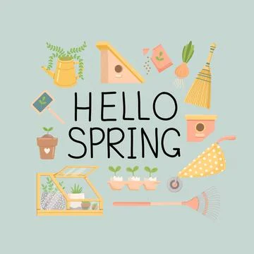 Hello spring, spring set, flat design, vector Stock Illustration